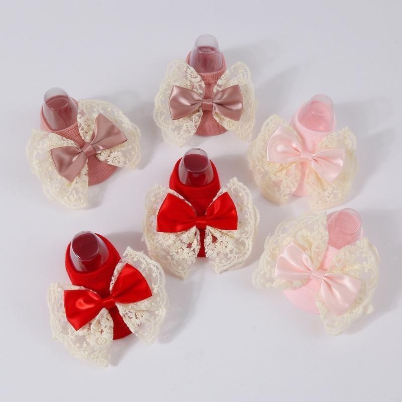 

P15E 2Pcs/Set Infant Headdress & Walking Socks Baby Floor Socks Bowknot Headband