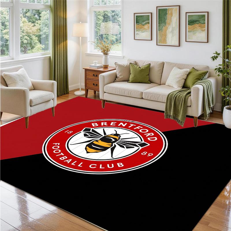 Brentford Football Design Crystal Velvet Rug Soft Decorative Mat for Bedroom Entrance