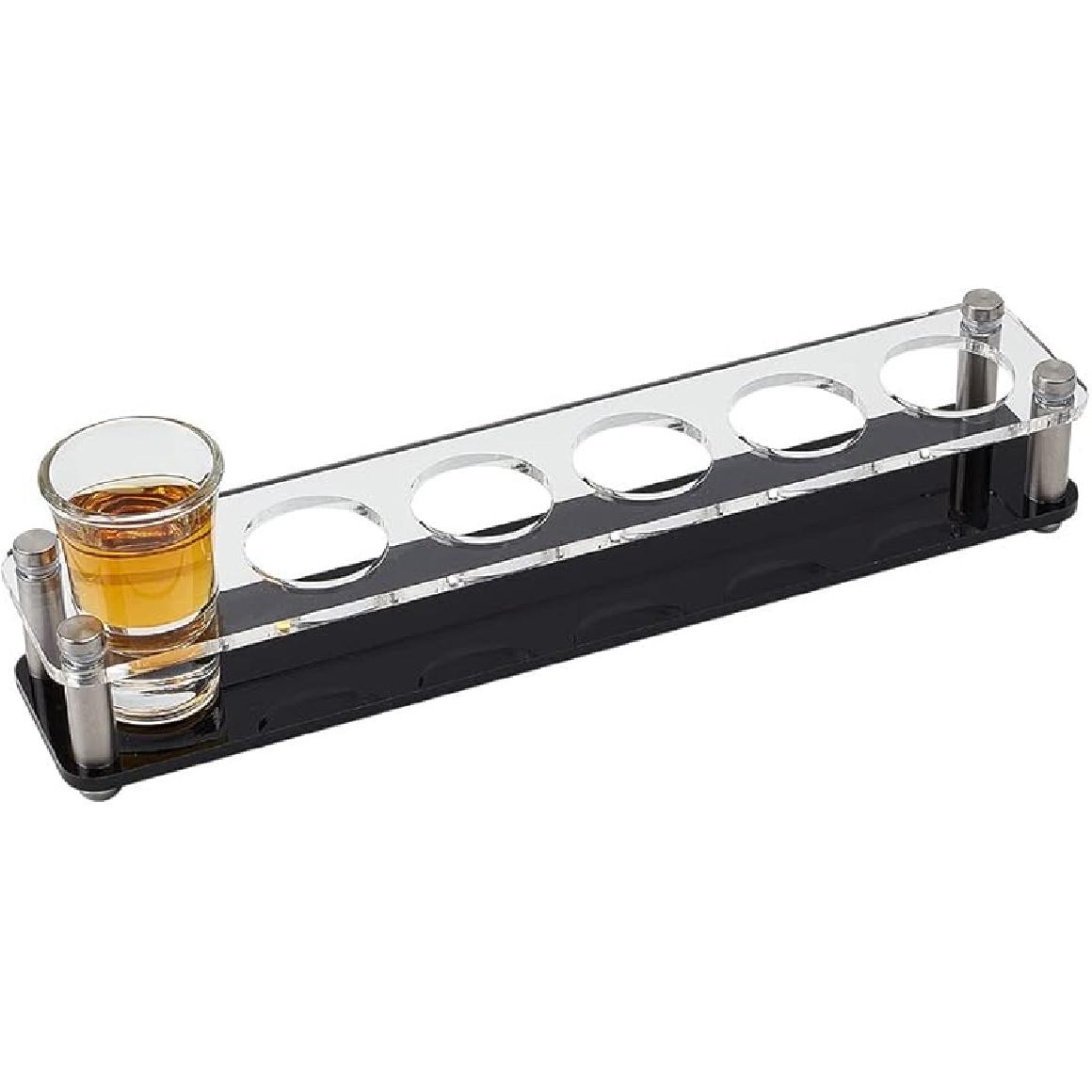 AHANDMAKER Shot Glass Holder Tray, 6 Hole Acrylic Bar Tasting Serving Tray, Wine Shot Glasses Display, Whiskey Tequila Glass Cup Rack Organizer for Single-row