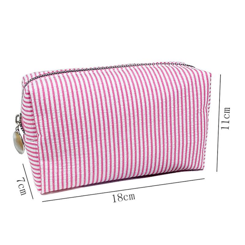 Seersucker Makeup Bag Large Capacity Toiletry Bag Embroidered Striped Travel Storage Bag