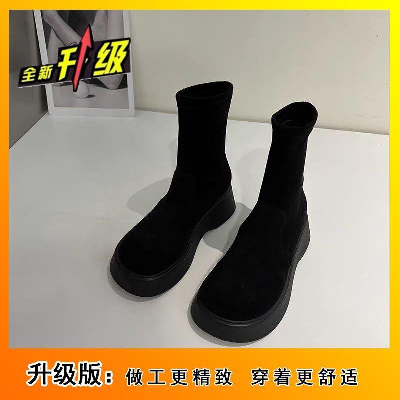 

Интернет-знаменитость тонкие ботинки на толстой подошве эластичные ботинки Мартин женские бархатные замшевые короткие ботинки 2025 универсальные модные в зарубежном стиле осень и зима 40