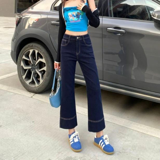Smoke-leg Pants for Women In Autumn Narrow Version Straight Jeans for Women In Autumn Style High Waist Slim Small Cropped Pants for Women In Autumn
