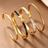 Versatile Titanium Steel H-Type Mother-of-Pearl & Hollow Heart C-Type Snake Link Bracelet