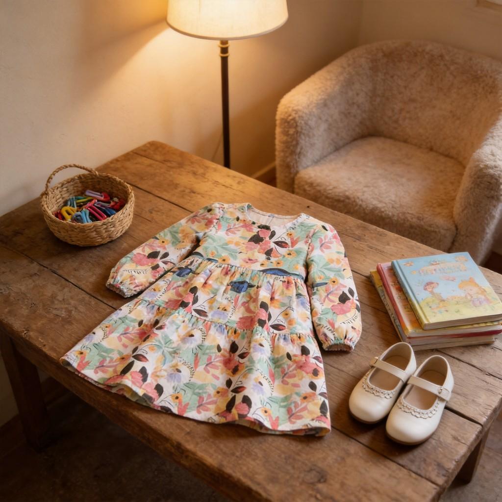 Girl Dress With Cotton Fabric For Princess Style Casual Wear