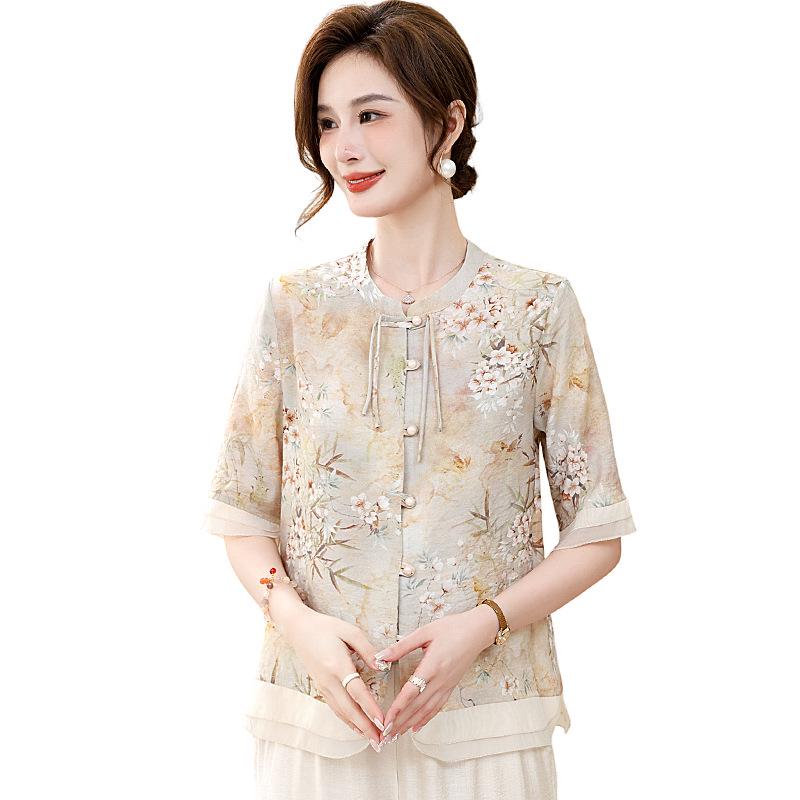 Chic Summer Chiffon Tops: Loose, Fashionable Short-Sleeves for Moms and Mature Women