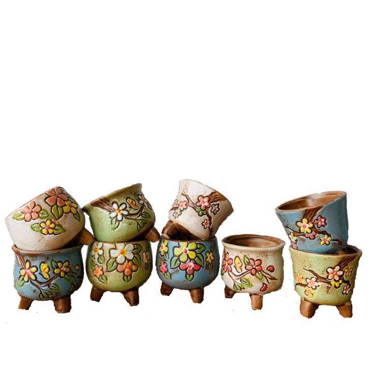 Korean-Style Hand-Painted Succulent Ceramic Pots - Rustic Small Seedling Flower Pots