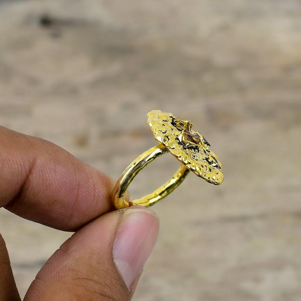 Multi Tourmaline Rough Ring Electroformed Copper Ring Adjustable Ring Gold Plated Ring Electroformed Gemstone Jewelry Handmade Ring For Gift