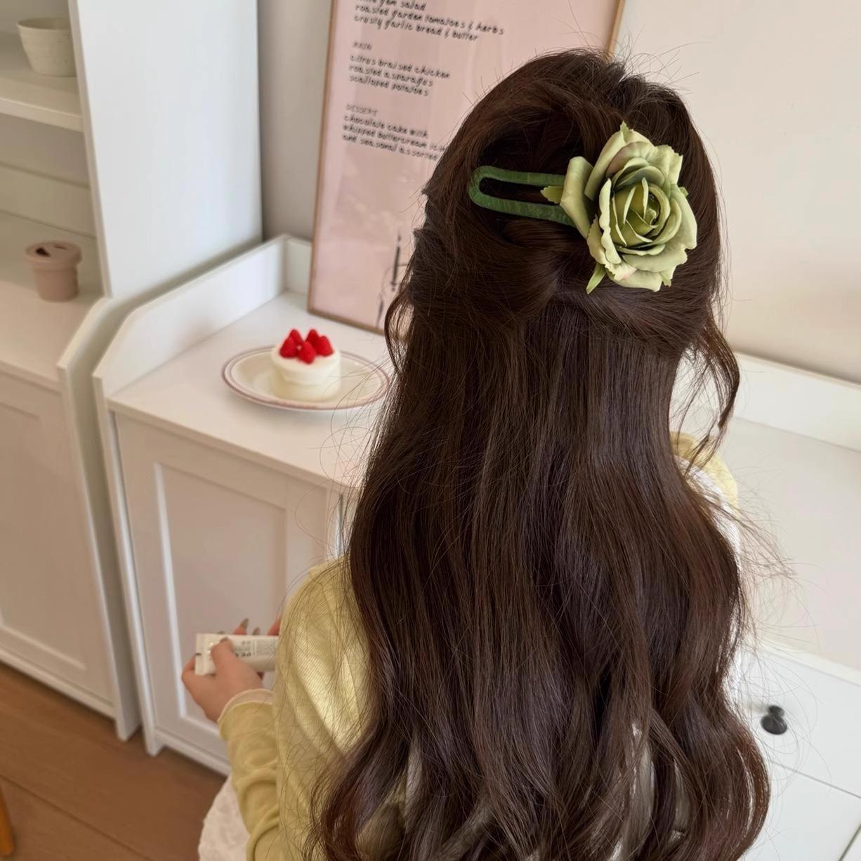 

Atmosphere Pink Flowers Rose Hair Clip Gentle Temperament Fairy Vacation Style Side Headwear Women