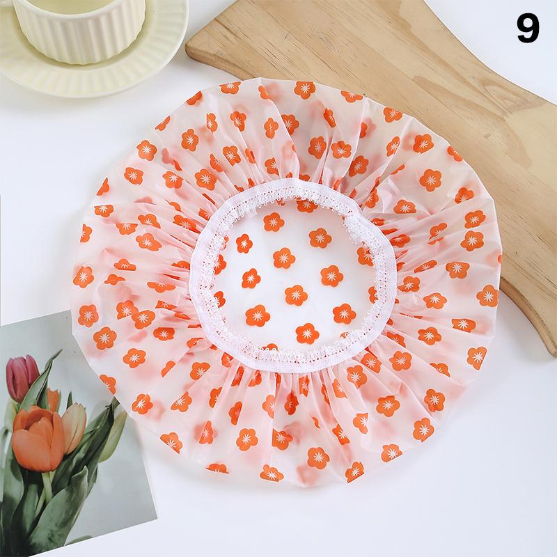 Hair Bonnet For Women Ladies Spa Salon Home Travel Use Flower Pattern Double Layer Shower Cap Waterproof Reusable Printed Bath