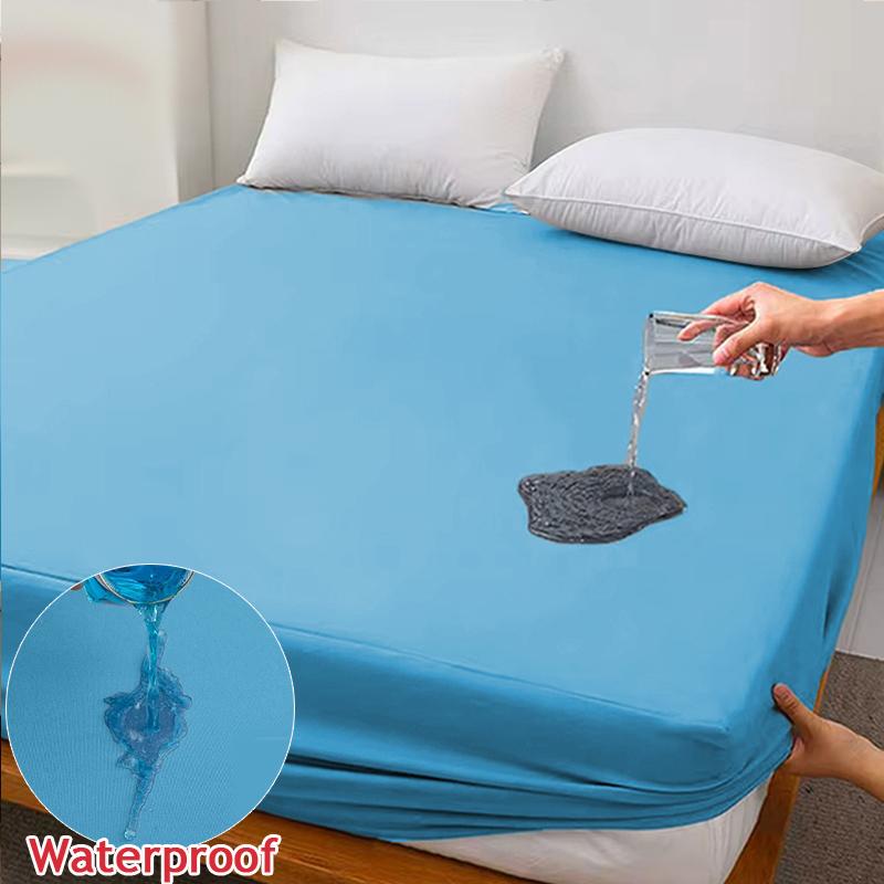 

Waterproof Fitted Sheet Suitable for children and elderly Incontinence Bed Sheet Solid Color Simple Dustproof Bedding Soft and Comfortable 90*200*30cm( 1pc sheet) небесно-голубой