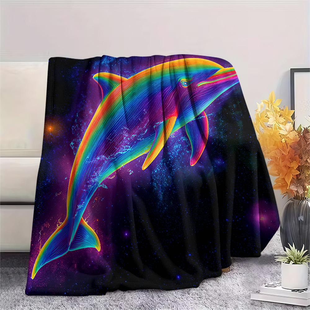 Dolphin Print Flannel Blanket, High quality Comfortable for All Seasons, Home Decor, Warmth and Comfort, Perfect for Christmas Gifts