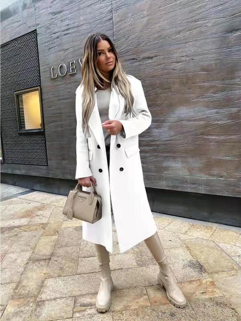 Independent Wish Bestseller Autumn Long Sleeve Suit Collar Double-Button Nizi Coat Overcoat Women's