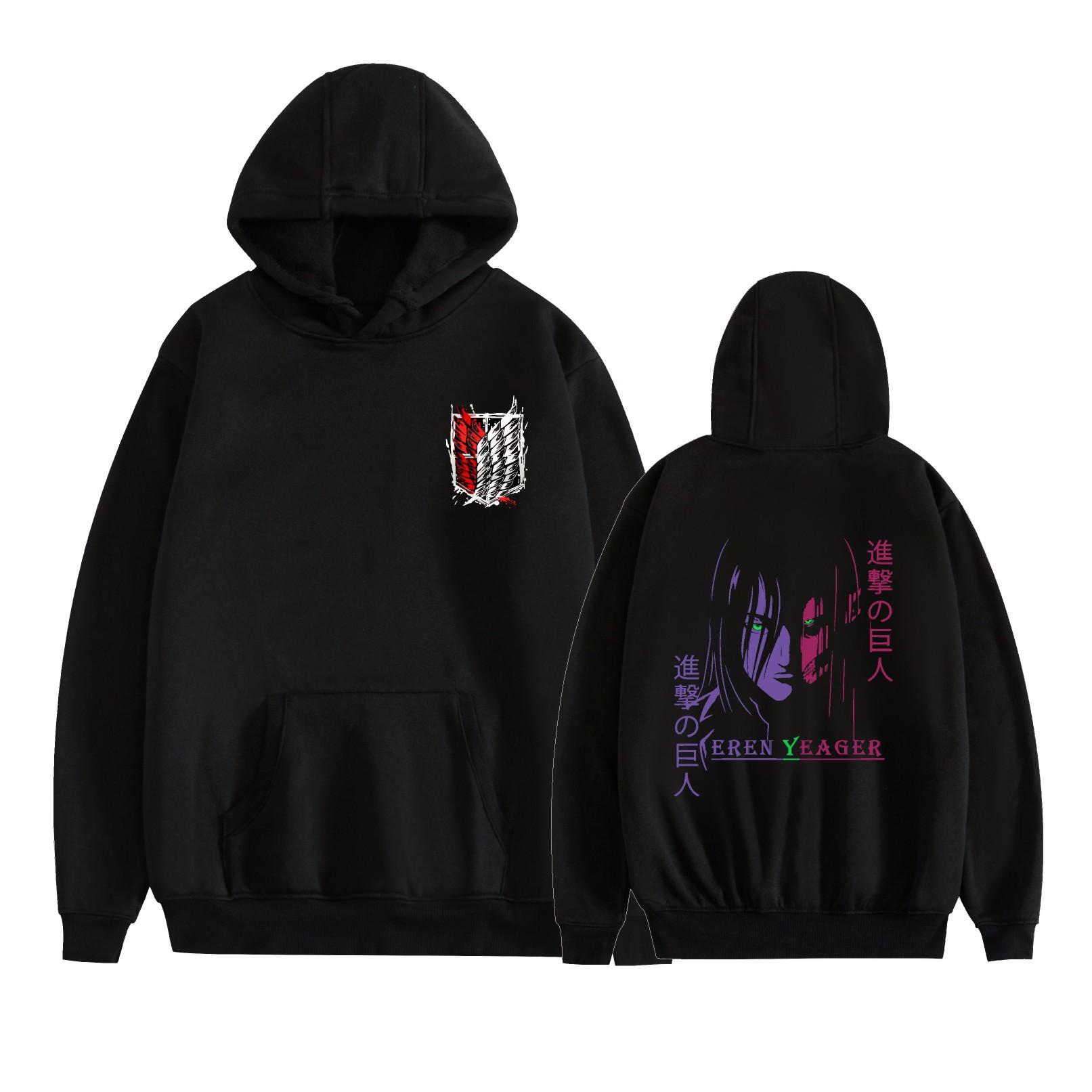 

Anime Attack on Titan Hoodies Streetwear Casual Cartoon Printed Women Men Hooded Pullover Sweatshirts XS чёрный