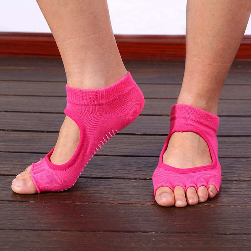 Women's Non-Slip Half-Toe Yoga Socks, Open Heel, Five-Finger, Breathable Fitness Socks for Spring/Summer Pilates
