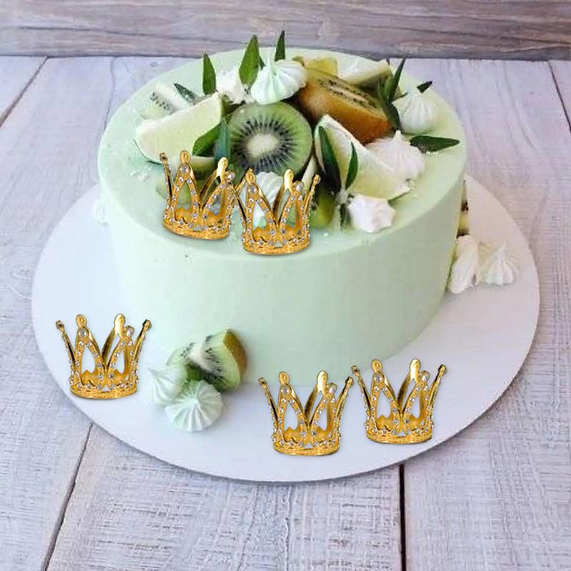 5Pcs Small Rhinestone Tiara Crown Cake Decoration Tiny Baby Crown Cake Topper For Flower Arrangements Birthday Wedding Decor