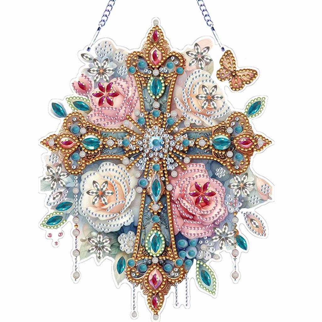Flower 2D Flat DIY Special Shape Hanging Diamond Art Kits Diamond Painting Set Diamond Art Pendant Wall Decor for Home & Windows