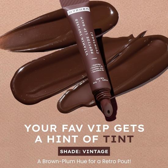 Hyphen Vitamin-Infused Peptide Tinted Lip Balm - Vintage | 24 Hrs Moisturization | Plumish Brown Shade - 10g