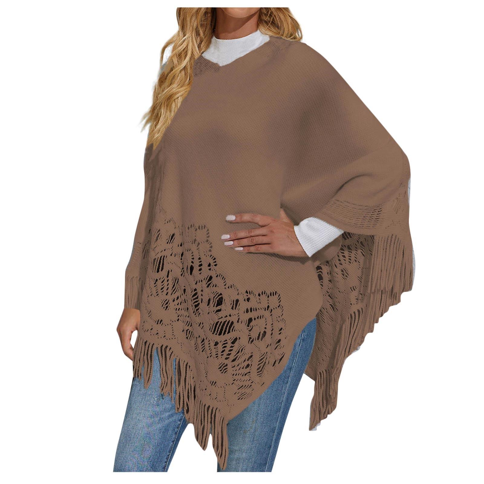 

Женская мода Темперамент Повседневная легкая роскошная кружевная накидка с бахромой Свитер Плащ Пальто L хаки