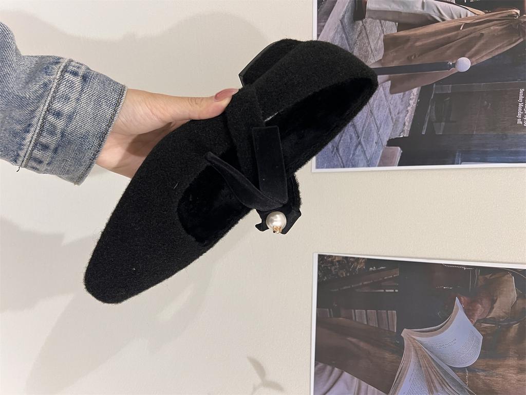 French Thick Heel Gray Single Shoes with Skirt Evening Shoes Women's Shoes 2025 Autumn and Winter Velvet Mary Jane Fluffy Shoes