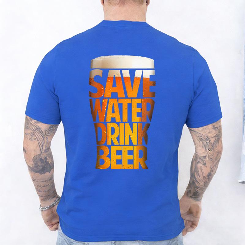 Men's T-Shirt Funny Letter Wine Glass Beer Graphic Print Men's and Women's Tees Top Summer Street Short Sleeve Casual Outdoor Men's Clothing
