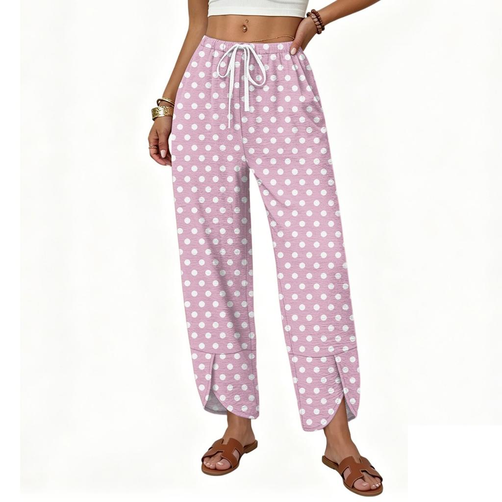 Women's Casual Wide Leg Drawstring Printed Pants with Loose Fit