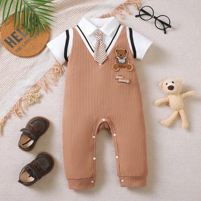 Birthday Clothing New Gentlemen Romper with Tie Short Sleeved Baby Onesie Summer Daily Wear Bodysuit for Toddler Boy 1-18 Months