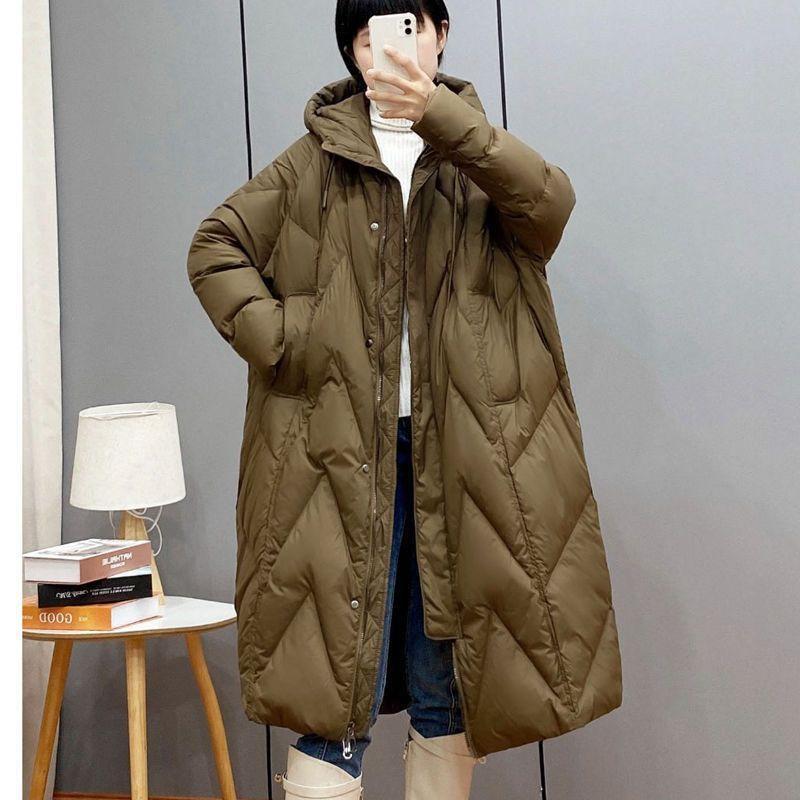 Women Loose Long Coat White Duck Down Jacket Women Winter Female Overcoat Winter Hooded Puffer Feather Parkas