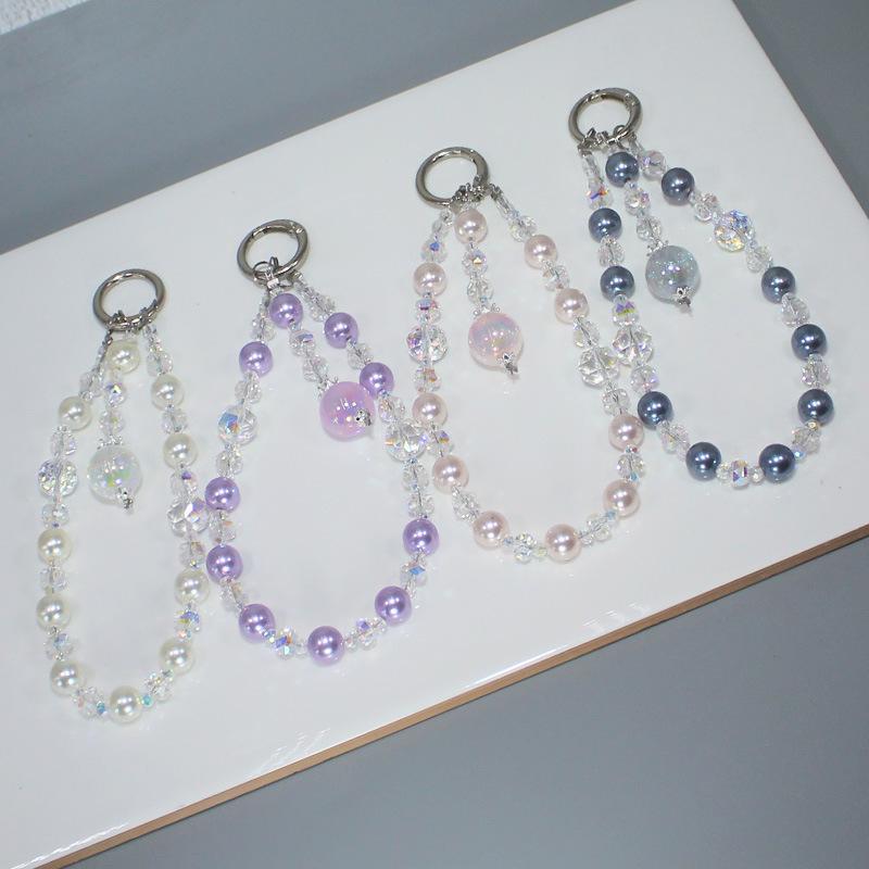 Crown Pendant Mobile Phone Chain, New Crystal Pearl Car Key Chain, Wrist Short Pendant Mobile Phone Chain.