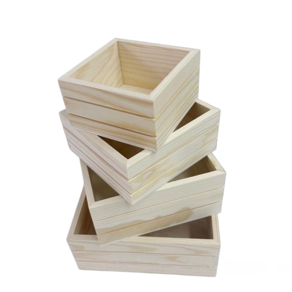 Solid Wood Square Lidless Storage Box - Multipurpose Wedding Party Favor, Single Layer.