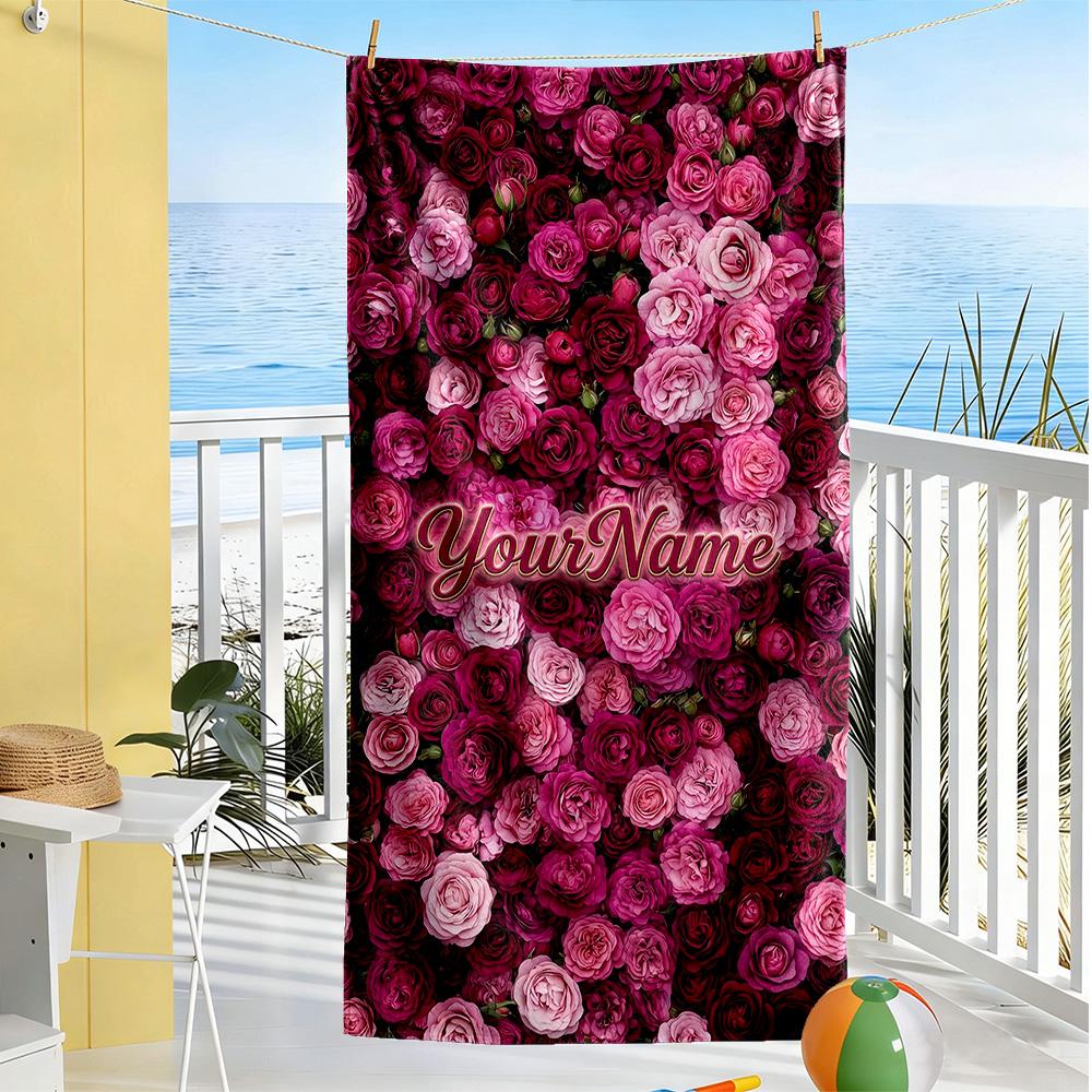 Rose Customize Your Name Beach Towel Soft Durable Quick-Dry Suitable for Sports Travel Swimming Yoga Bathroom Beach And Pool