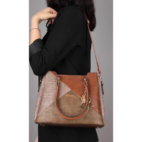 Women's Shoulder Bag Multi Compartment Hand and Shoulder Bag Mink Brown Super Lux Premium