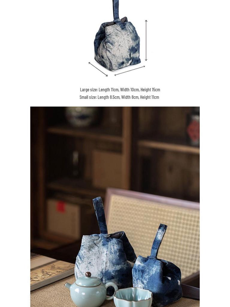 Portable Travel Tea Set with Ink Wash Batik Design: Quick-Brew Teapot, Fair Cup, and Zisha Pot Storage Bag