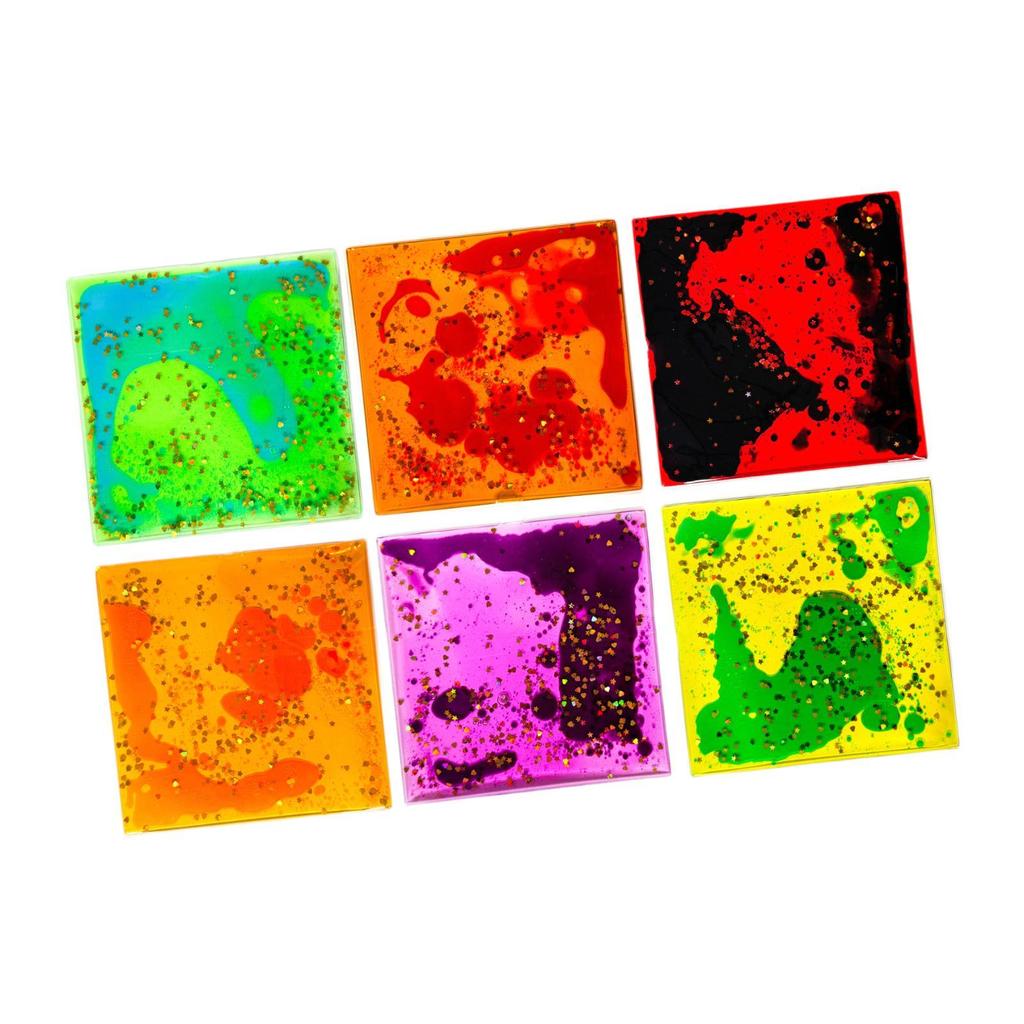 6 Pieces Sensory Soft Gel Liquid Toys Water Pads Motion Tiles Square