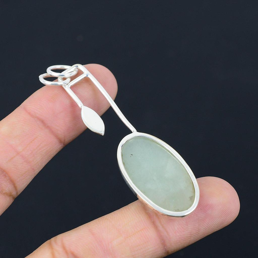 Mothers Day Sale Oval Aquamarine Stone Sterling Silver March Engagement Pendant