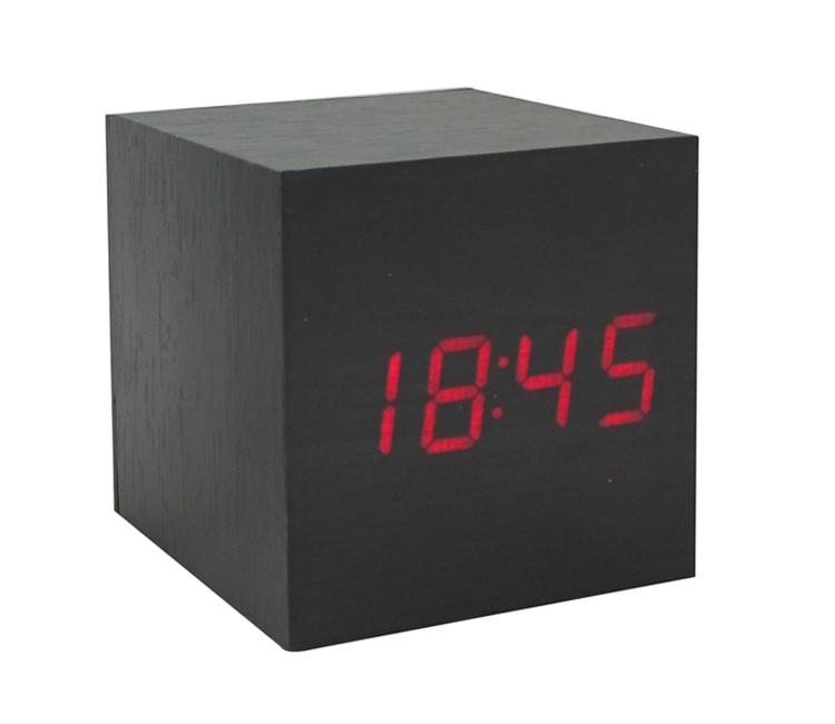 square Sound Control Digital LED Wooden desk table Alarm Clock