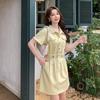 Real Shot: Summer Hong Kong-Style Korean Short-Sleeve Denim Dress - Fashionable Waist-Slimming Design for Women