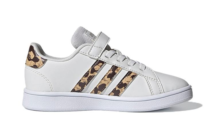 adidas Neo GRAND COURT Synthetic Leather Abrasion Resistant Low Top Kids' Skateboarding Shoes White Leopard Print FZ3516