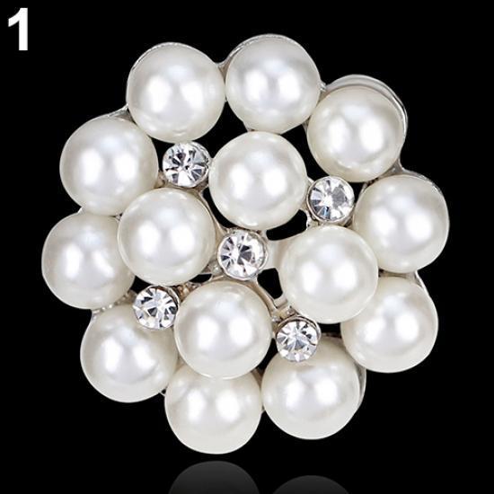 Flower Rhinestone Imitation Pearl Brooch Pin DIY Bridal Wedding Bouquet Decor ARI