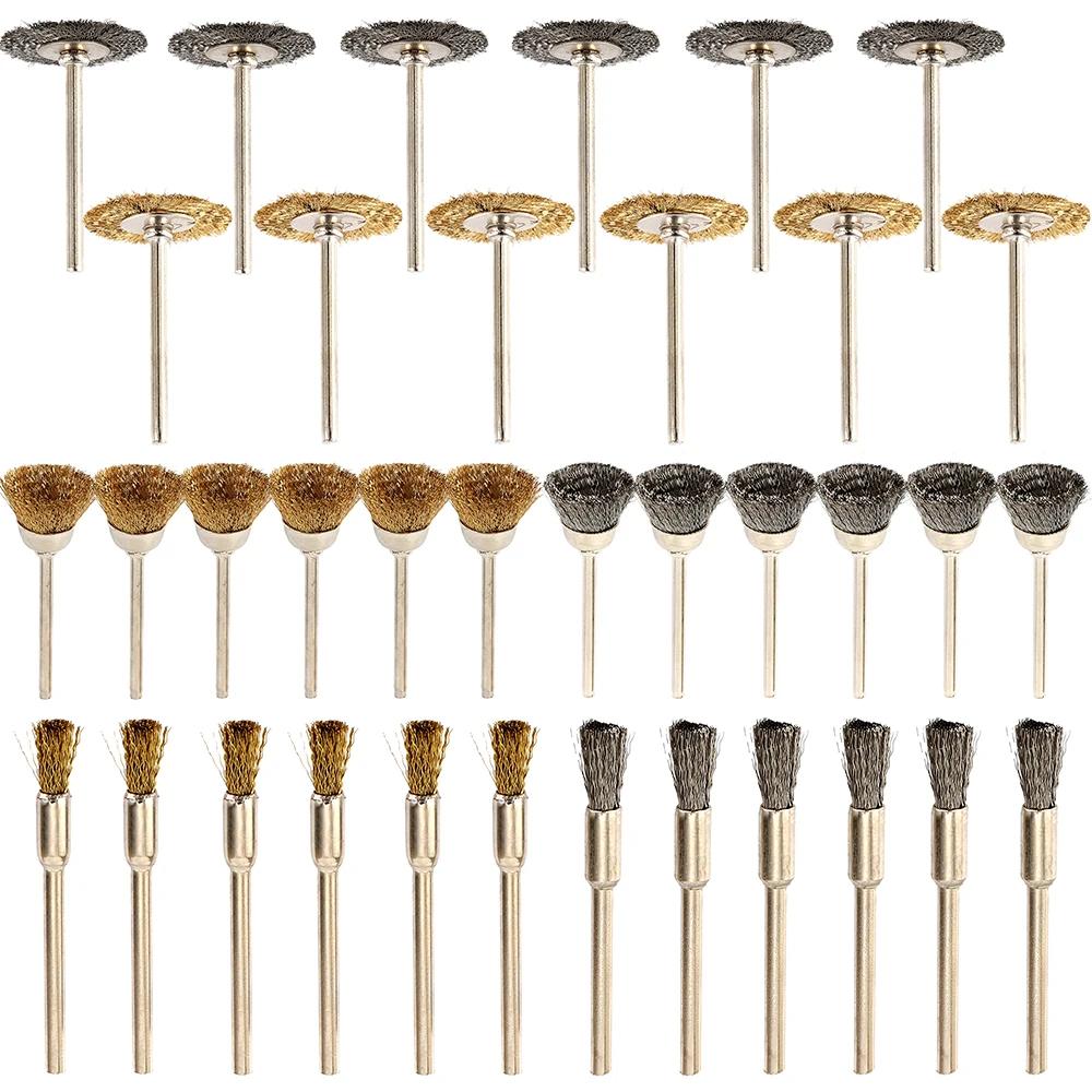 36Pcs Brass Brush Steel Wire Wheels Brushes Drill Rotary Tools Polishing Rotary Tools Metal Rust Removal Brush Set