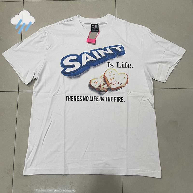 26ss Best Quality Cotton Oversize Ceunisext White T Shirt Unisex Unisex 100 Cotton Cookie Print Saint Is Life Tshirt Short Sleeve Tee