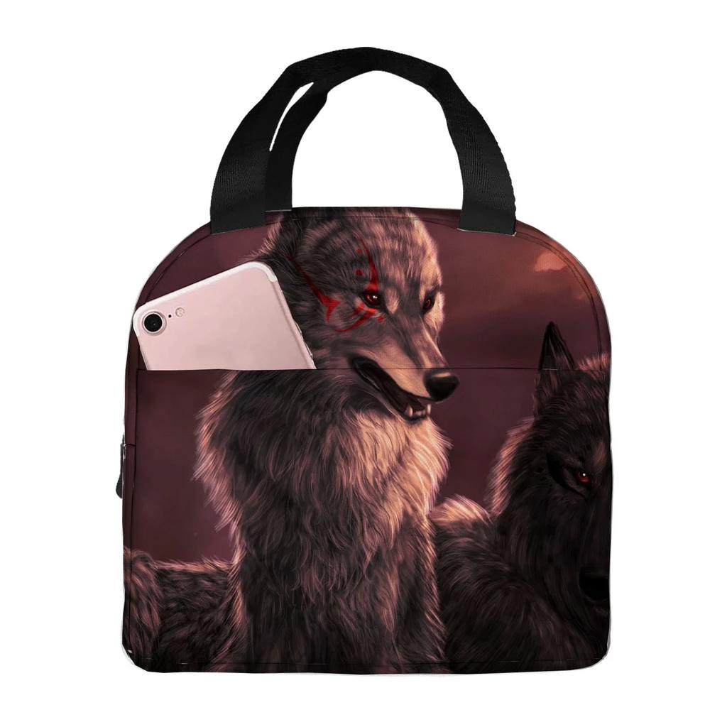 wolf angry animal  Portable Aluminum Foil Thickened Insulated Office Lunch Bag Waterproof Lunchs Bags Tote Bags