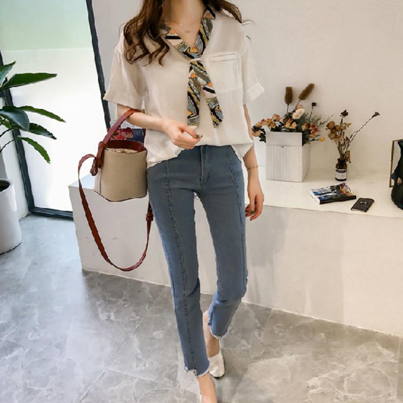 Hot Stitching Collar Shirt Shirt Women's Short-sleeved Shirt Loose Slim Korean Shirt