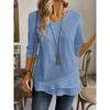 Ladies' Detail V-neck Patch Splicing Design Solid Color Shirt