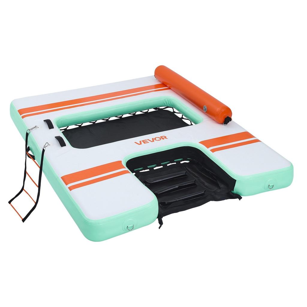 Inflatable Floating Dock, 2.44 X 1.83 M Inflatable Dock Platform, Non-Slip Water Air Mat with Portable Carrying Bag & Detachable Ladder, Floating