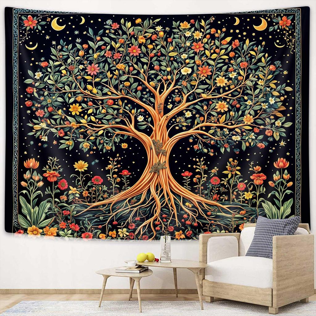Mid Century Modern Abstracte Kunst Wandkleed, Minimalistisch Salieplant Zon Retro Boho Wandkleed, Geel Wit Bruin Geometrisch