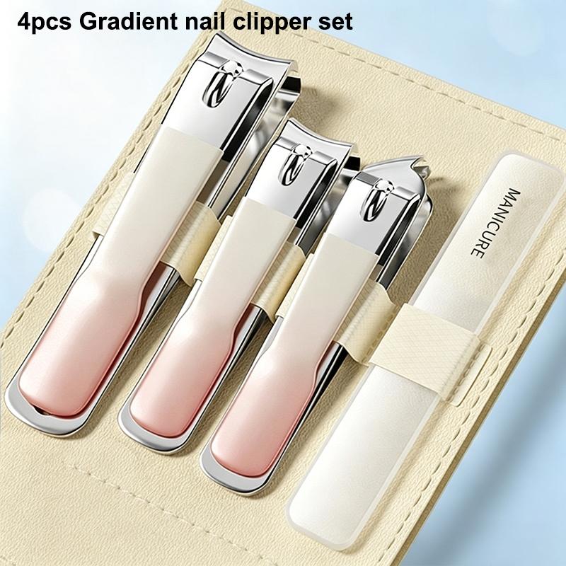 4 Pieces/Set Manicure Set With Portable Leather Case And Nano Nail File - Fingernails & Toenails Clippers For Nail Care