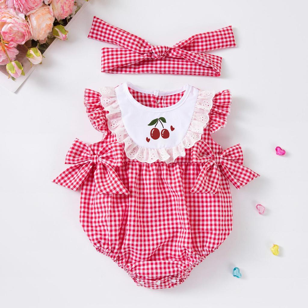 Kombinezon dla dziewczynki z rękawami typu puff, z zapięciem na zatrzaski i zestawem opaski z kokardą