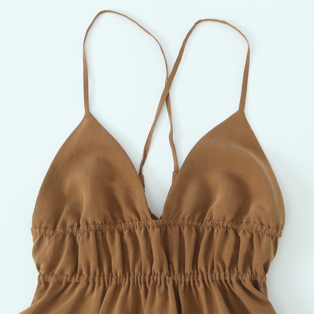 Spring 2025 Women's Slim Backless Suspender Dress with Cross Design