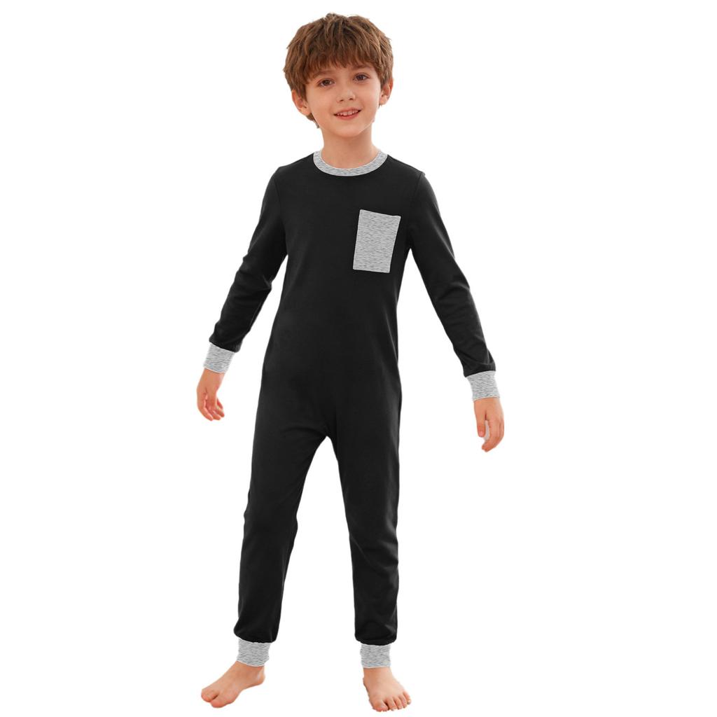 Unisex Kinder Adaptive Strampler Rundhalsausschnitt Langarm Anti-Kratz-Rücken Unsichtbarer Reißverschluss Kontrastfarbe Tasche Kleidung