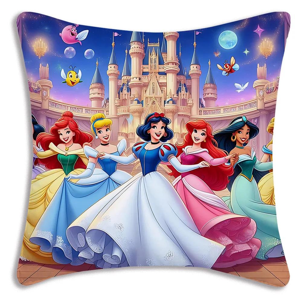 Pillow Covers Cartoon Cute Disneys Elsa Ariel Princess Sofa Decorative Home Double-sided Printing Short Plush Cute Cushion Cover